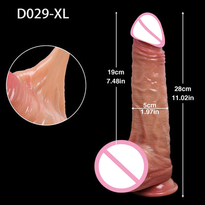 Realistic Sliding Foreskin Dildo with Testicles for Women & Strapon Play