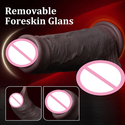 Long Realistic Penis Dildo with Foreskin - Extra Thick Anal & G-Spot Toy