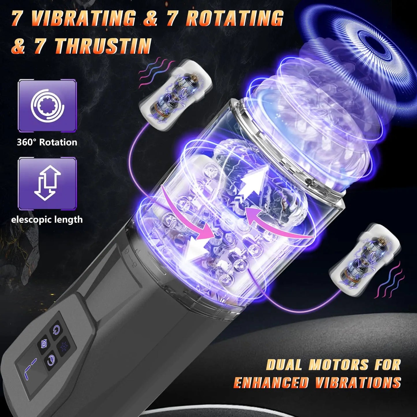 LCD Automatic Male Masturbator with 7 Vibrating Rotating Thrusting & Licking Modes