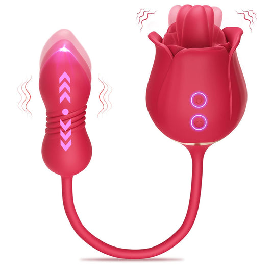 Rose Massager with Thrusting, Vibration & Licking