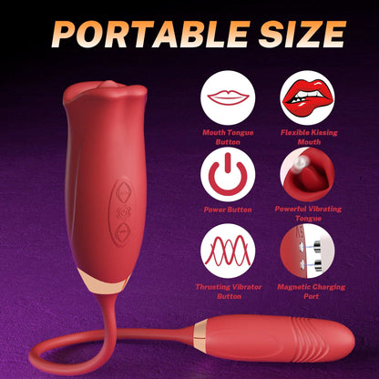 Rose Sucking Tongue Clitoral Stimulator & Thrusting G-Spot Vibrator
